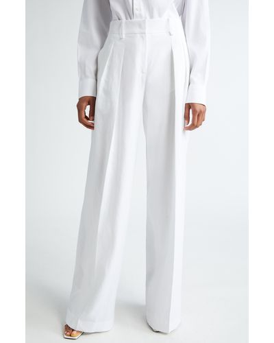Michael Kors Pleated Linen Wide Leg Pants - White