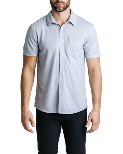 Western Rise Limitless Short Sleeve Merino Wool Blend Button-up Shirt - Blue