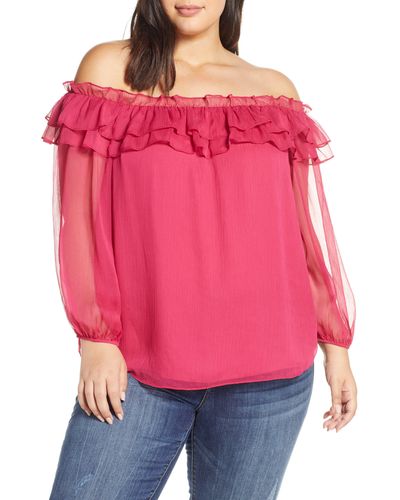 Vince Camuto Ruffle Off The Shoulder Top - Pink