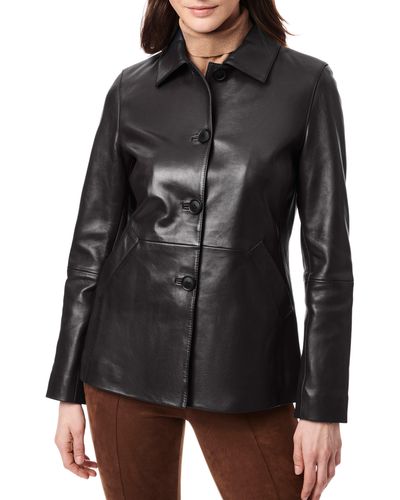 Bernardo Button Front Leather Barn Jacket - Black