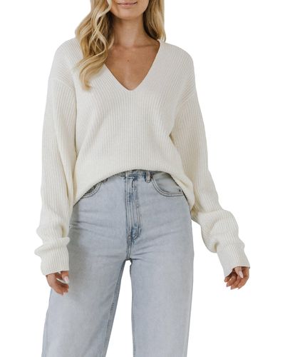 Free the Roses Endless Rose Oversize Deep-v Sweater - White
