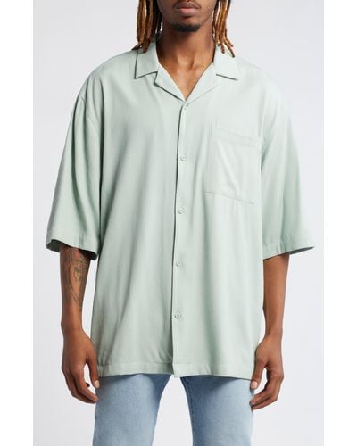 TOPMAN Textured Revere Collar Button-up Shirt - Gray