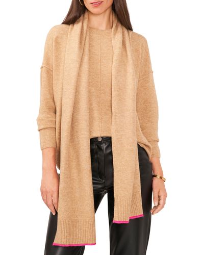 Vince Camuto Crewneck Sweater With Attached Scarf - Orange