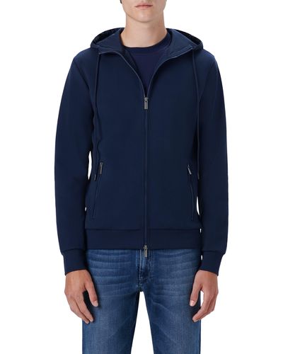 Bugatchi Stretch Cotton Zip-up Hooded Jacket - Blue