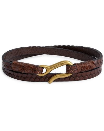 Caputo & Co. Embossed Leather Wrap Bracelet - Brown