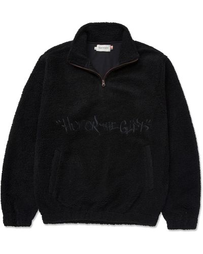 Honor The Gift Script Embroidered Fleece Quarter Zip Pullover - Black
