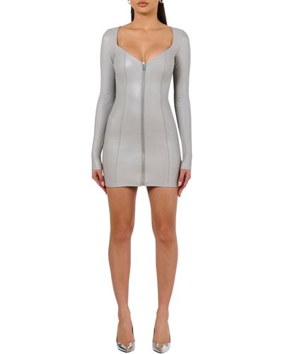 Naked Wardrobe Long Sleeve Zip-up Faux Leather Minidress - Gray