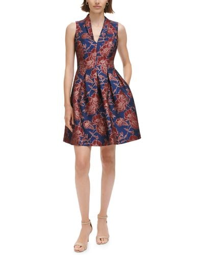 Vince Camuto Petite Sleeveless Floral Jacquard Dress - Red