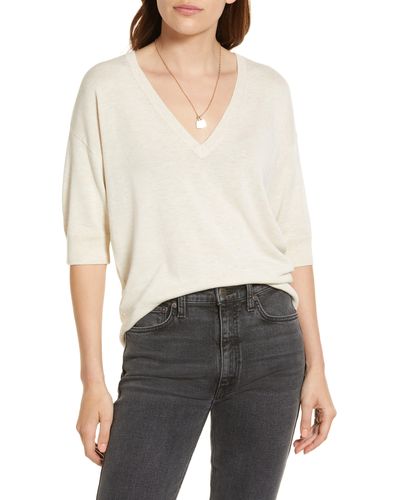 Treasure & Bond V-neck Short Sleeve Sweater - White