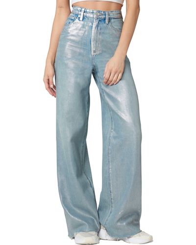 Blank NYC High Waist Metallic Coated Wide Leg Jeans - Blue