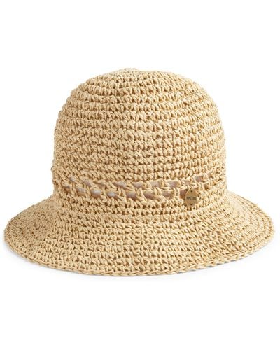 Rip Curl Crochet Stitch Straw Bucket Hat - Natural