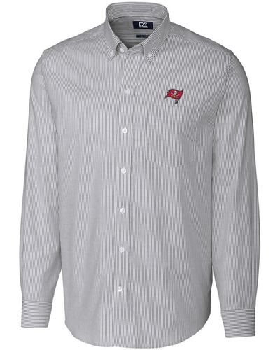 Cutter & Buck Tampa Bay Buccaneers Big & Tall Stretch Striped Oxford Long Sleeve Woven Button Down Shirt At Nordstrom - Gray