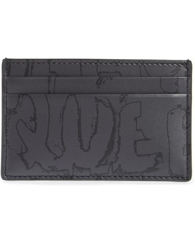 Alexander McQueen Graffiti Leather Card Holder - Gray
