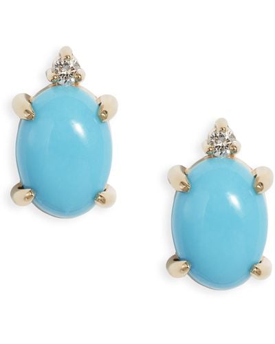 POPPY FINCH Turquoise Diamond Stud Earrings - Blue