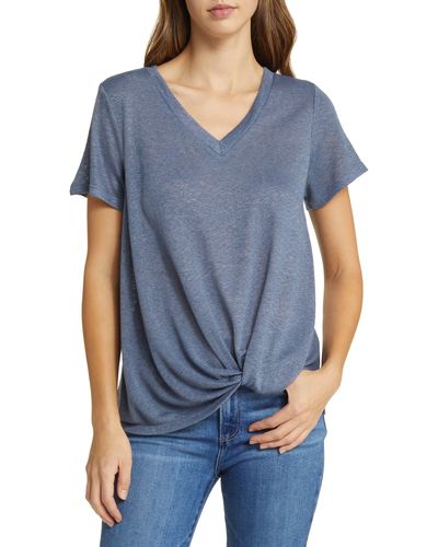 Caslon Caslon(r) Twist Hem V-neck T-shirt - Blue