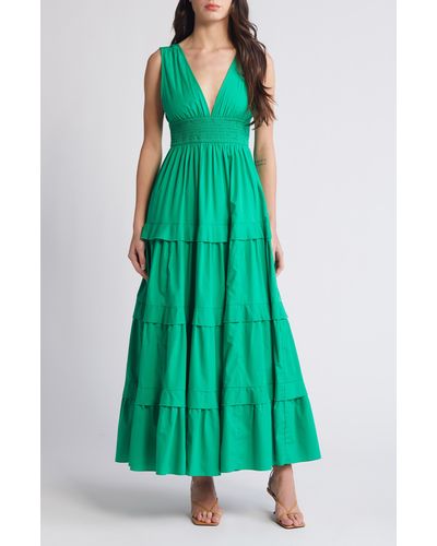Chelsea28 V-neck Tiered Maxi Dress - Green