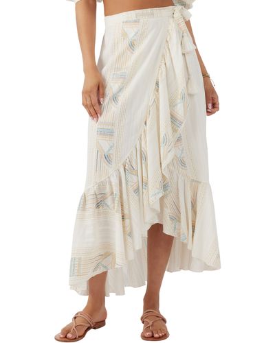 O'neill Sportswear Adilah Stripe Tiered Cotton Wrap Skirt - Natural