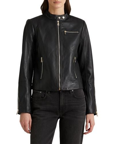 Lauren by Ralph Lauren Leather Moto Jacket - Black