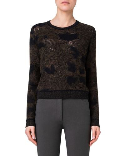 Akris Abraham Floral Jacquard Virgin Wool & Cashmere Sweater - Black