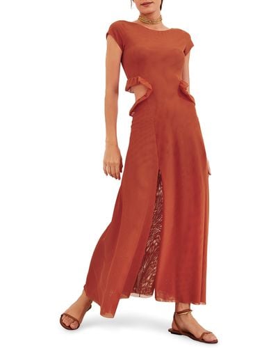 ViX Evie Ruffle Cutout Cover-up Maxi Dress - Red