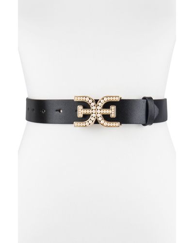 Sam Edelman Imitation Pearl Logo Plaque Belt - Black