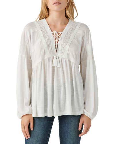 Lucky Brand Lace-up Trim Peasant Top - White