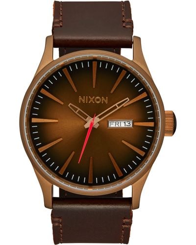 Nixon The Sentry Leather Strap Watch - Black