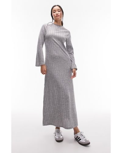 TOPSHOP Long Sleeve Rib Knit Column Dress - Gray