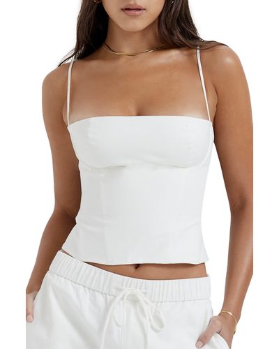 House Of Cb Audette Structured Cotton Twill Corset Top - White