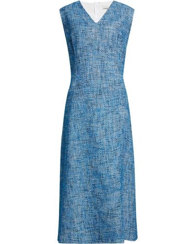 Emilia Wickstead V-neck Tweed Midi Dress - Blue