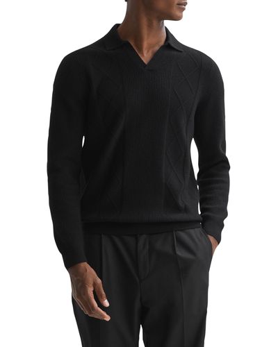 Reiss Malik Textured Wool Polo Sweater - Black