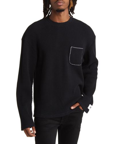 KROST Thermal Knit Long Sleeve Cotton Pocket T-shirt - Black