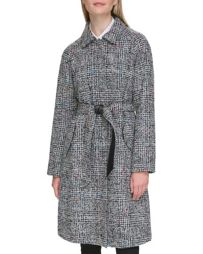 Karl Lagerfeld Belted Raglan Sleeve Wool Blend Coat - Gray