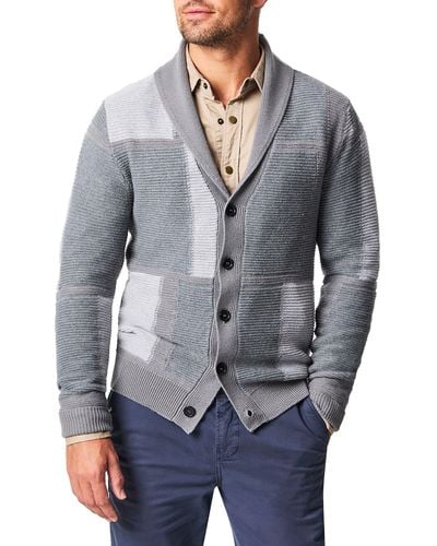 Billy Reid Patchwork Intarsia Wool & Cotton Shawl Collar Cardigan - Gray