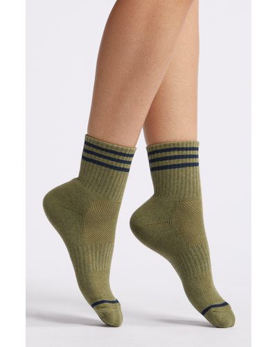 LE BON SHOPPE Girlfriend Stripe Cotton Blend Rib Quarter Socks - Green