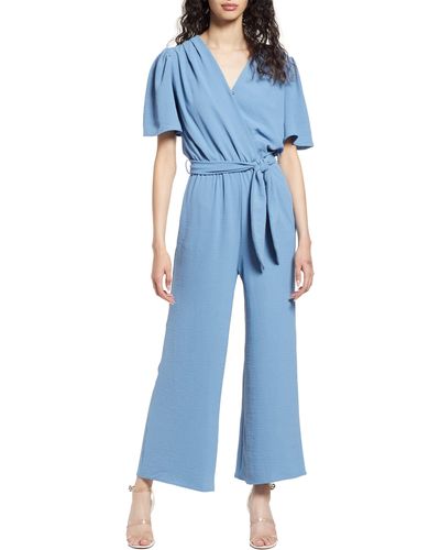 Fraiche By J Tie Front Wide Leg Jumpsuit - Blue