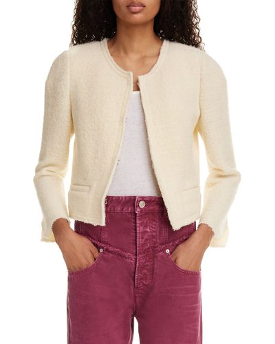 Isabel Marant Pully Wool Blend Bouclé Crop Jacket - Red