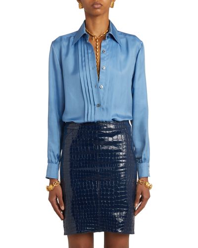 Tom Ford Pleated Twill Button-up Shirt - Blue