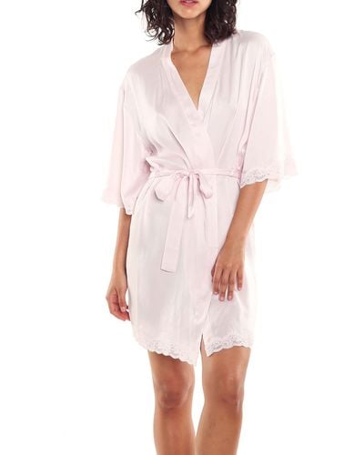 Papinelle Lace Trim Silk Short Robe - White