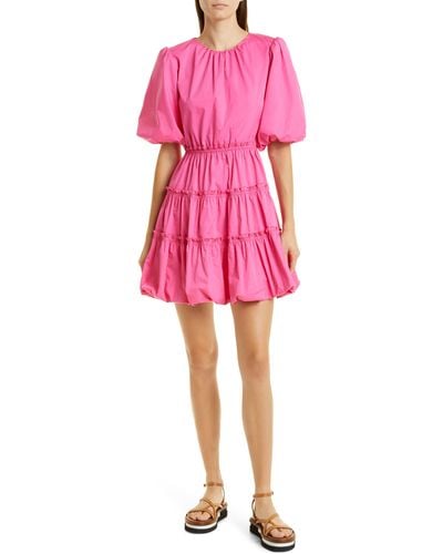 Jason Wu Puff Sleeve Cotton Poplin Dress - Pink