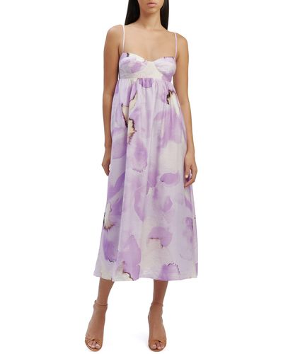 Bardot Lenora Abstract Floral Midi Dress - Purple