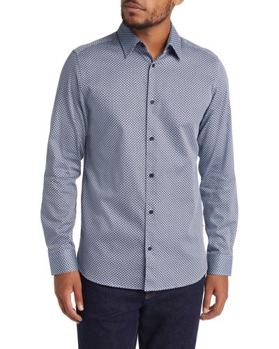 Ted Baker Faenza Geo Print Stretch Cotton Button-up Shirt - Blue