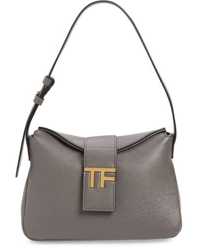 Tom Ford Mini Grained Leather Hobo - Gray