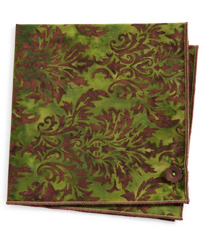 CLIFTON WILSON Print Cotton Pocket Square - Green