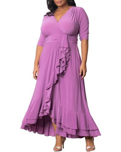 Kiyonna Veronica Ruffled High-low Evening Gown - Purple