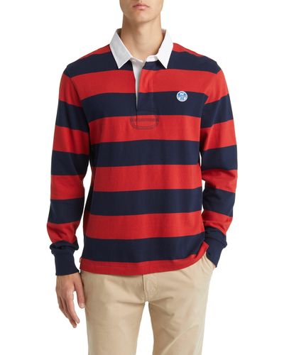 North Sails Stripe Cotton Rugby Shirt - Red