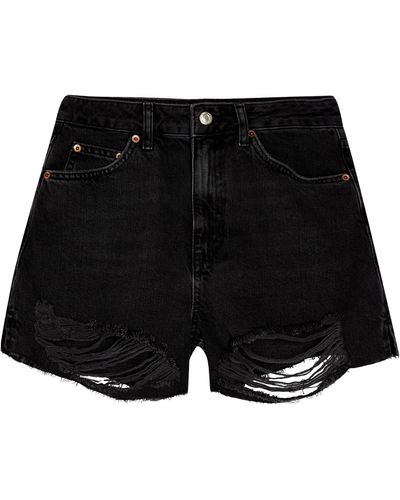 TOPSHOP Split Super Rip Denim Shorts - Black