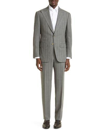 Thom Sweeney Pinstripe Virgin Wool Suit - Gray