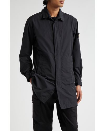 Stone Island Water Resistant Microtwill Trench Coat - Black