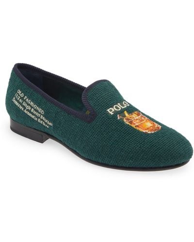 Polo Ralph Lauren Paxton Old Fashioned Needlepoint Slipper - Green